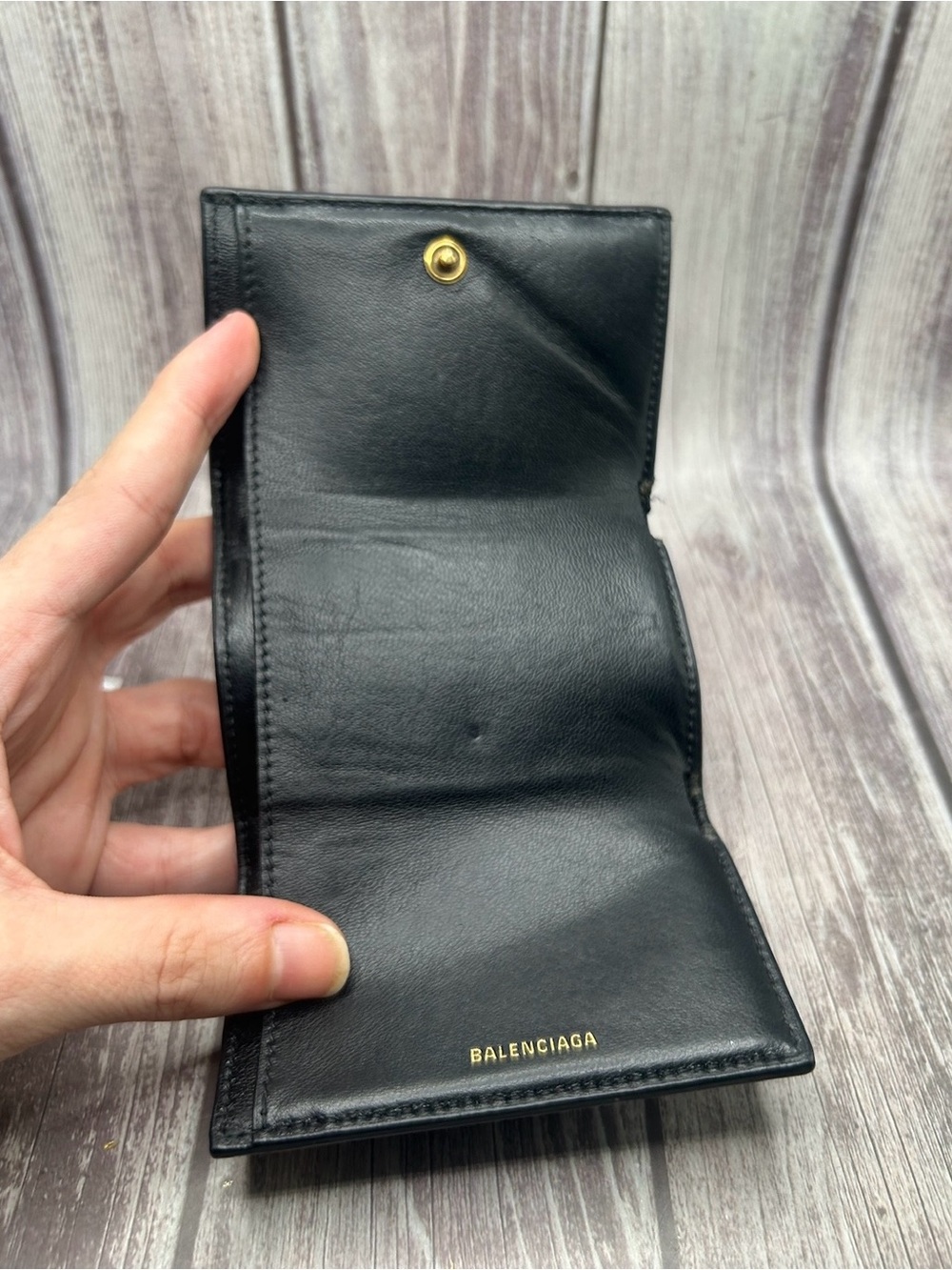 BALENCIAGA Hourglass Mini Wallet in Black Shiny Box Calfskin Leather w/ COA - Picture 10 of 16